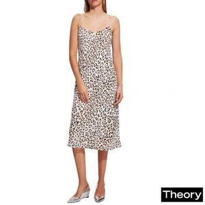 Theory Worn Once Leopard Satin Slip Midi Dress Size S